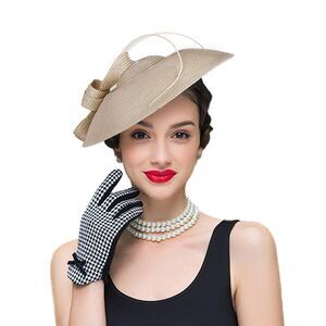 2389 Fadves Fascinators Pillbox Hat Weddings Women Straw Fedora Vintage